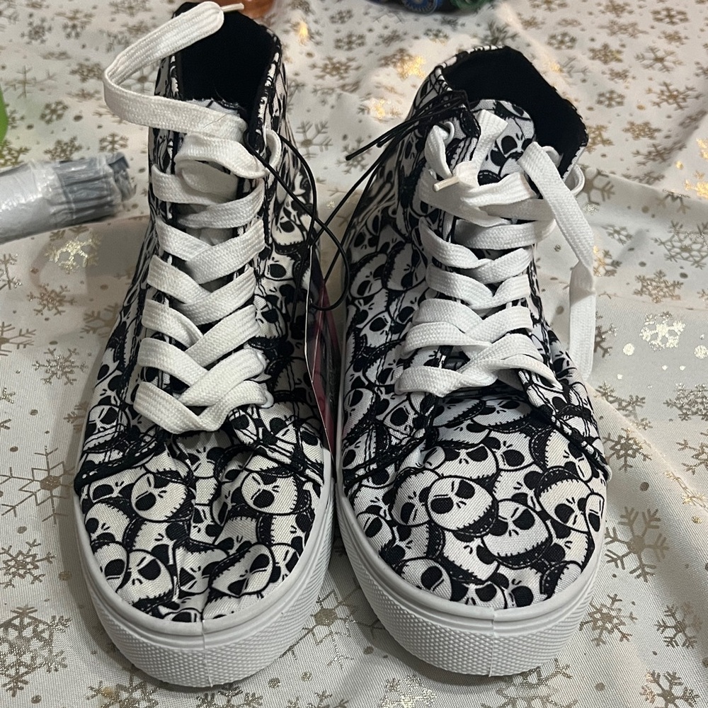 Black and White Skull High-Top Sneakers